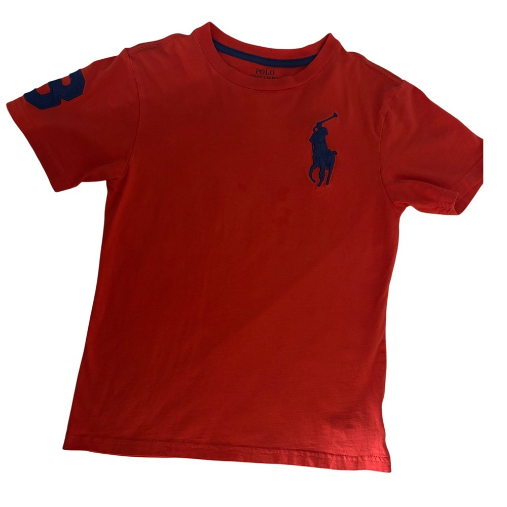 Polo Ralph Lauren T-Shirt Big Pony Number 3 Red Cotton Tee Shirt Size Small Kids